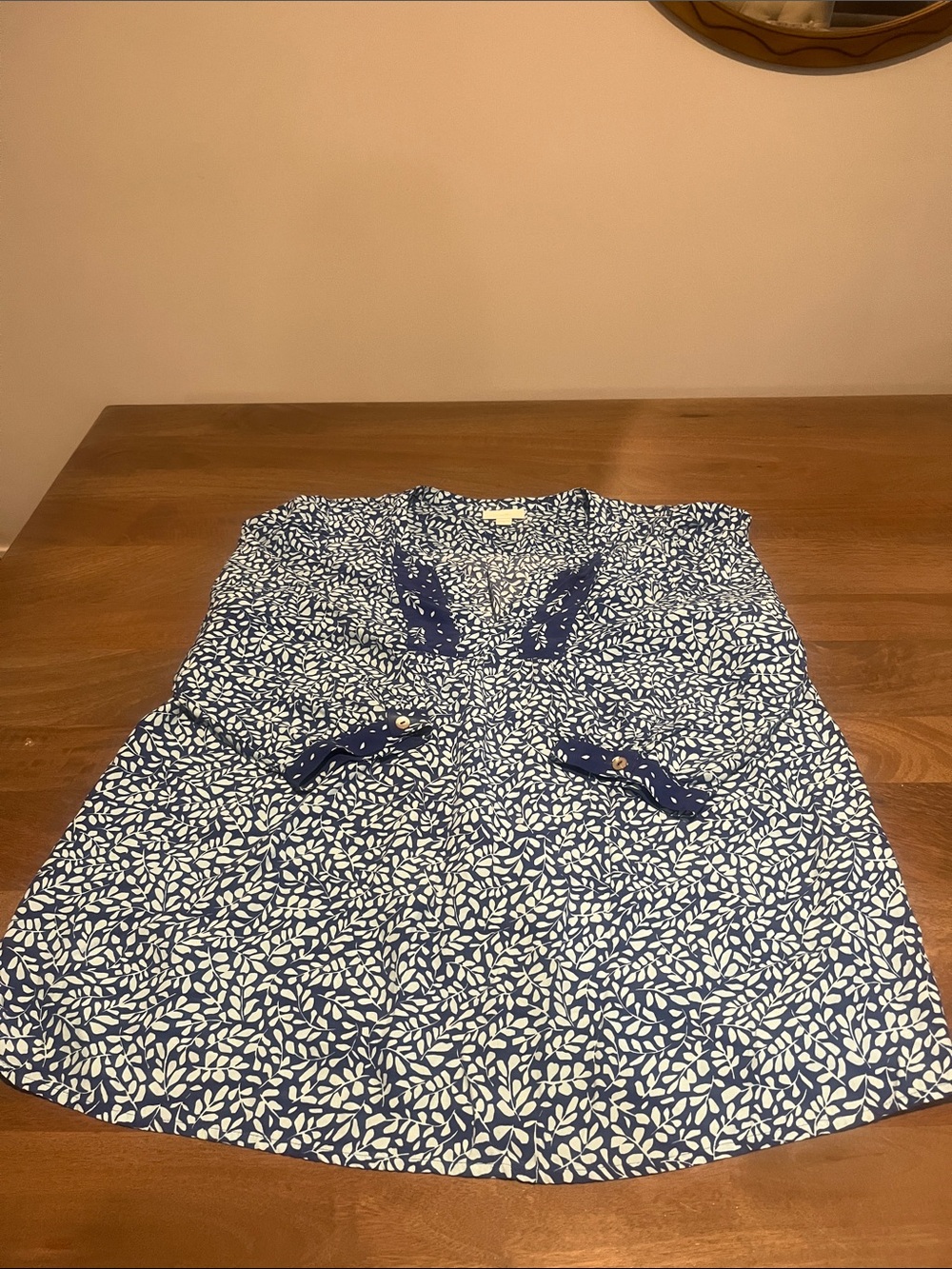 J. Jill Navy and White Leaf Print Blouse